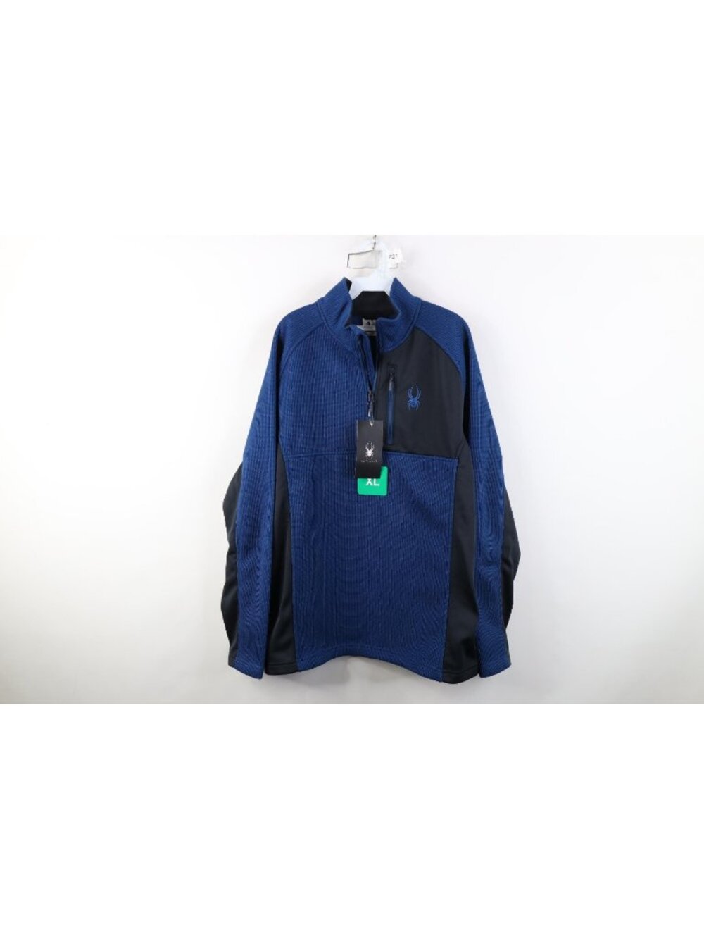 New Spyder Mens Size XL Color Block Ribbed Knit 1/2 Zip Pullover Sweater Blue